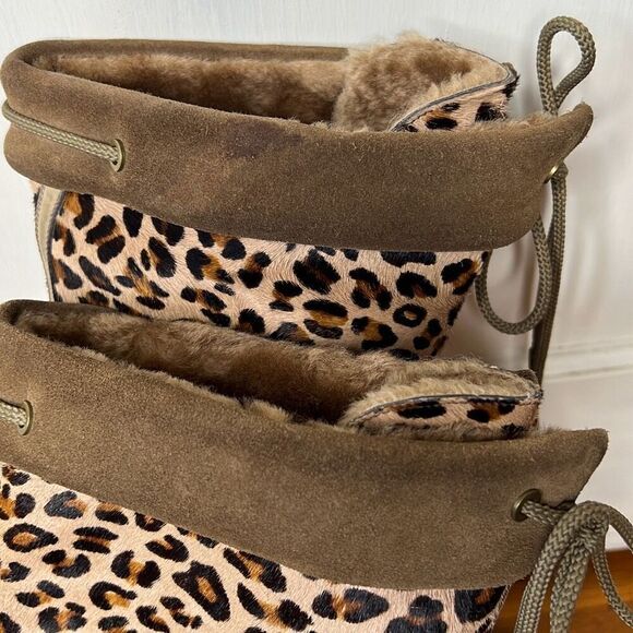 Cole Haan Cheetah Hair Fur Lined Knee High Wedge Boots Suede Size 6 - Picture 5 of 10